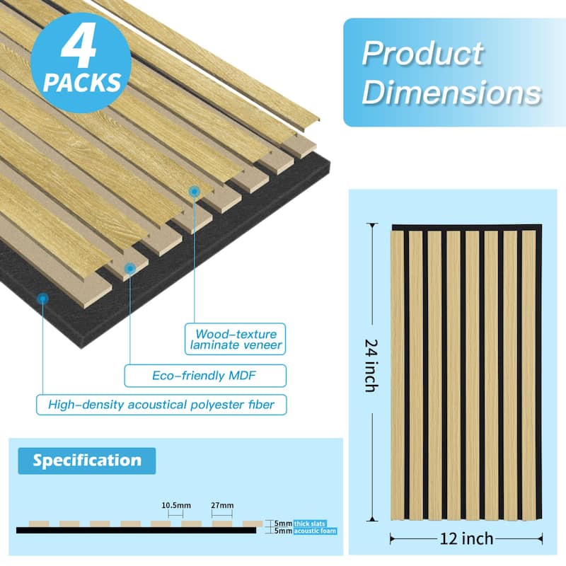 4pcs 23.6"x11.8" MDF Slat Wall Paneling Cover 8 Sq.Ft.