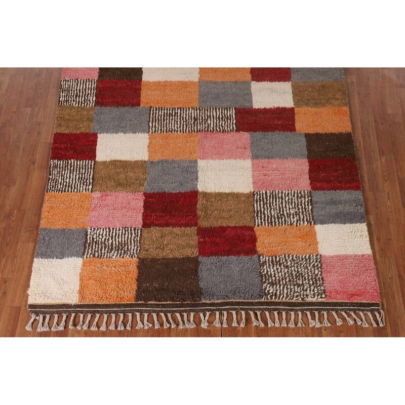 Checkered Moroccan Oriental Area Rug Handmade Geometric Wool Carpet - 5'10" x 9'7"