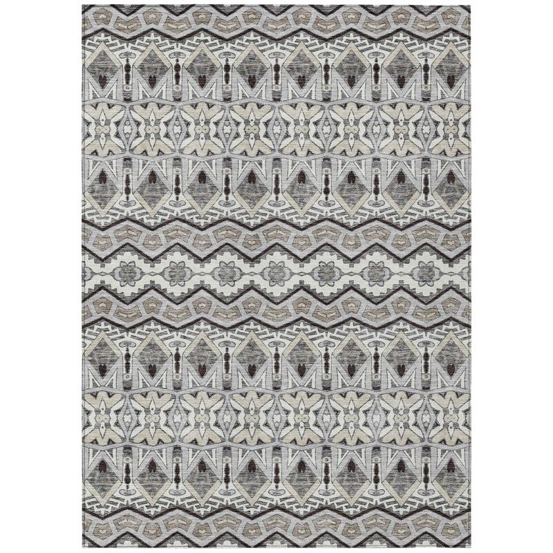 Machine Washable Indoor/ Outdoor Chantille Mosaic Global Rug