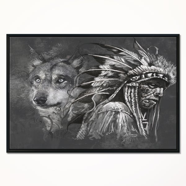 Shop Designart Wolf And American Indian Chief Abstract Framed