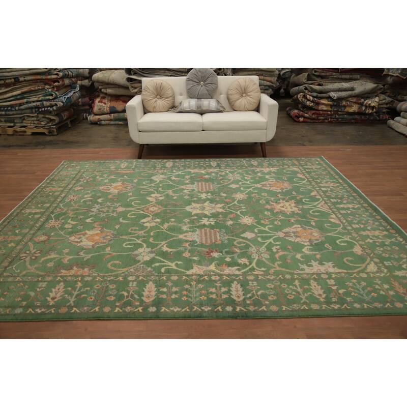 Hand Knotted Oriental 100% Wool Carpet Traditional All-Over Green Kazak Area Rug - 9' 8'' X 8' 4''
