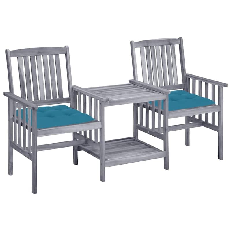 vidaXL Patio Bistro Set Table and Chairs Conversation Set Solid Acacia Wood - 62.6" x 24" x 36.2" - Blue