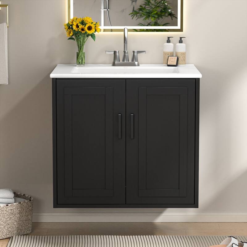 Anmytek 24'' Floating Bathroom Vanity Sink Combo Wall Mounted Cabinet with Soft Close Door