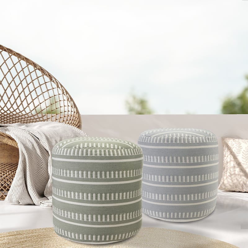 Sevita Dash and Stripe Geometric Indoor Outdoor Pouf - 20" x 20" x 20"