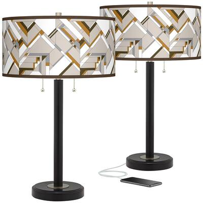 Black Bronze USB Table Lamps Set of 2 - 25" x 15"