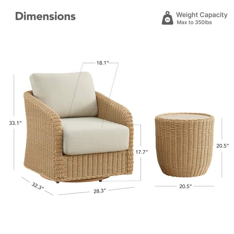 Spruce & Spring Patio Fruniture Outdoor Swivel Chair and Side Table