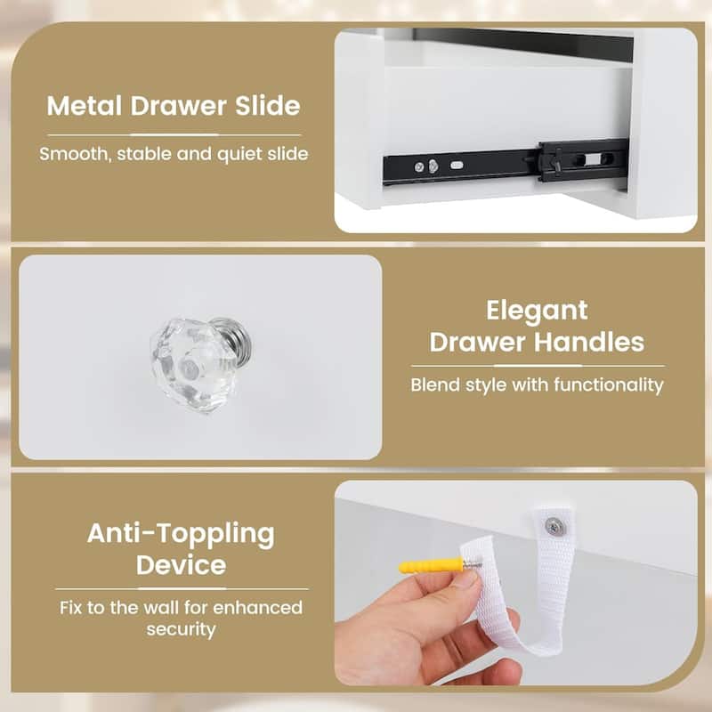 White Tabletop Lighted Mirror w/ Drawers Desktop Makeup Mirror