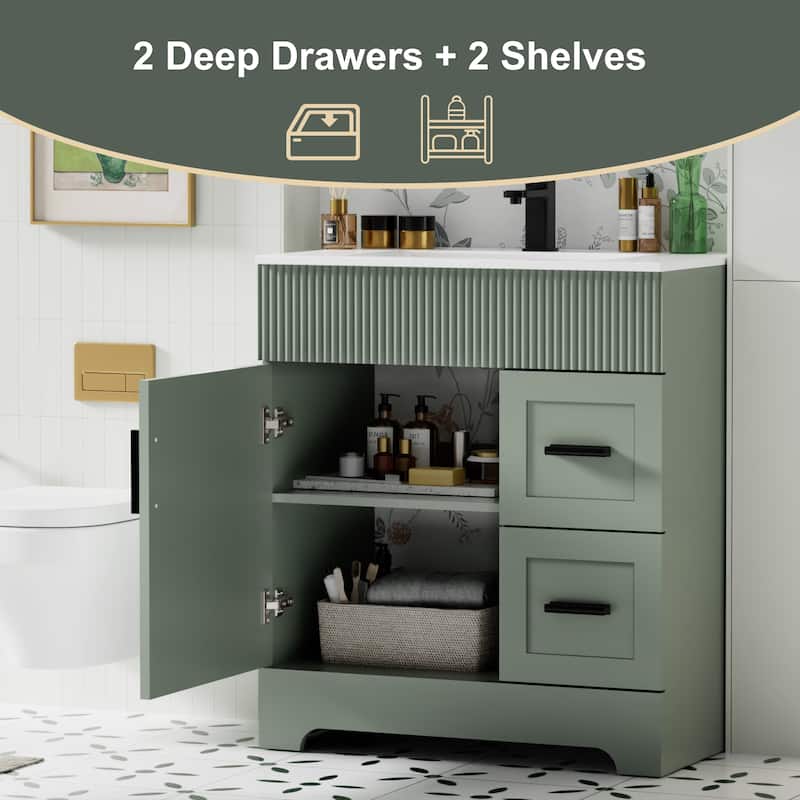 30"/36"/48" Single Bathroom Vanity Set with Drop in Sink Top with Wave Lines