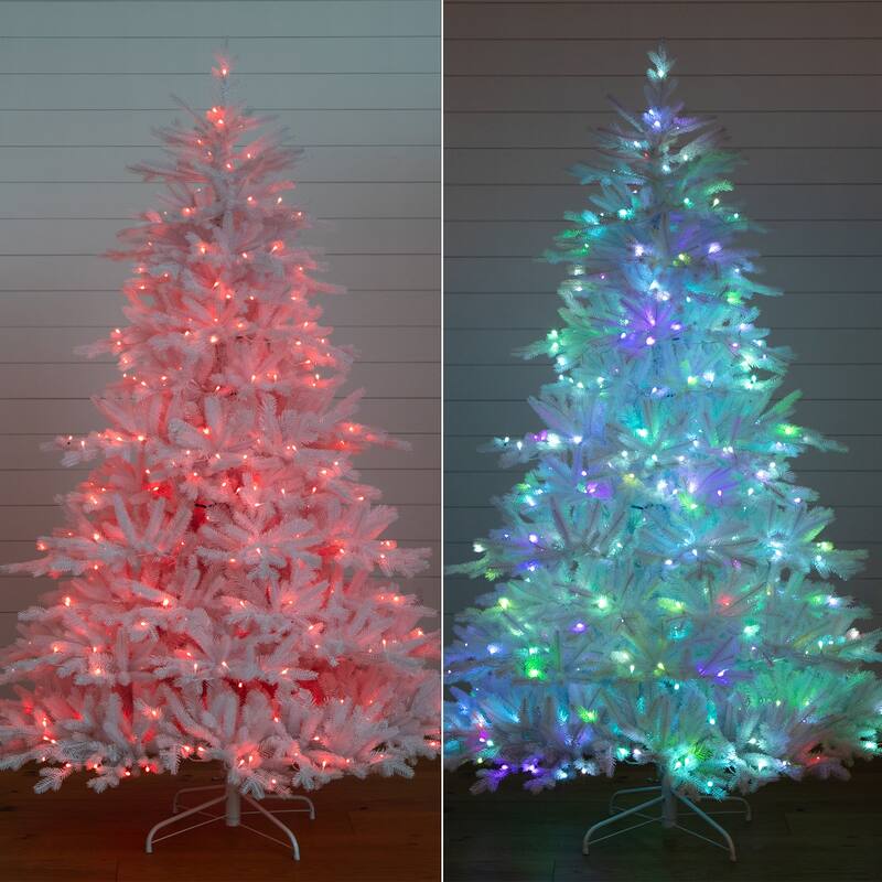 Pre-lit White California Spruce Artificial Christmas Tree - 7’ - Dual Color LED Lights - 7 Foot