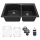 preview thumbnail 1 of 17, Karran Drop-In Quartz 33 in. 1-Hole 60/40 Double Bowl Kitchen Sink Kit Black