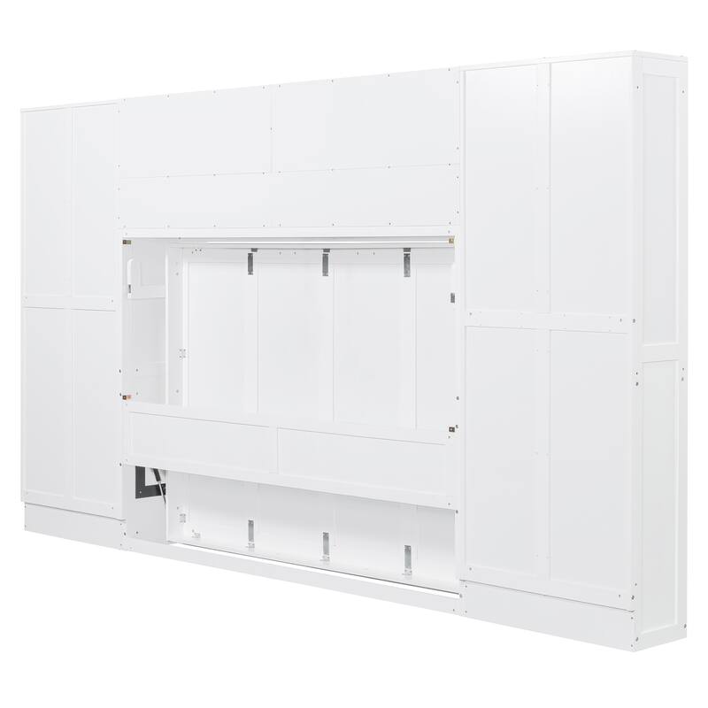 Full/Queen Murphy Bed with Built-In Closet & Drawers Foldable Space-Saving Wall Bed Adjustable Shelves, Customizable Layout