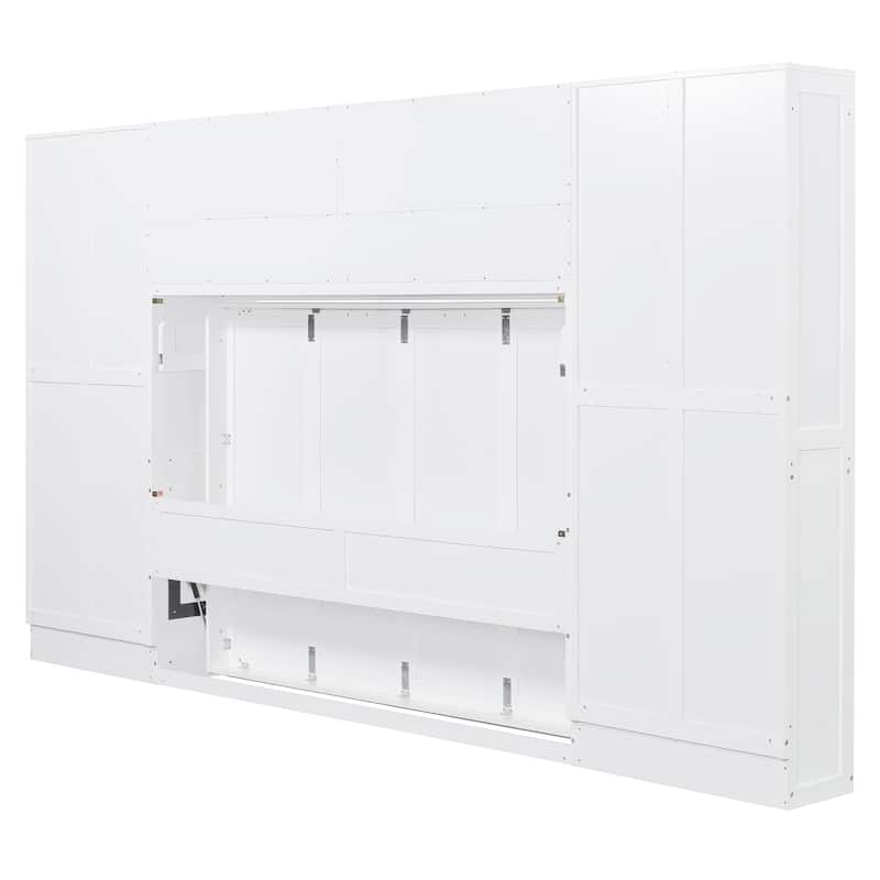 Full Size Murphy Bed with Built-In Wardrobe and Storage Drawers - Space-Saving Foldable Cabinet Design