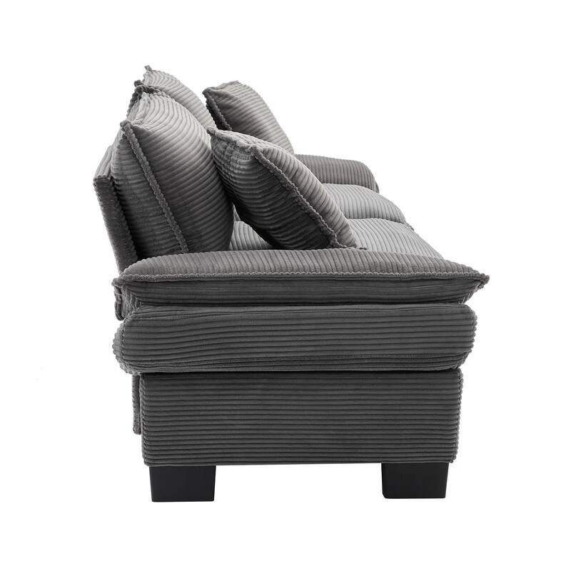 84-Inch Corduroy Sofa with Double Layer Cushion and 2 Extra Pillows for Living Room or Guest Room