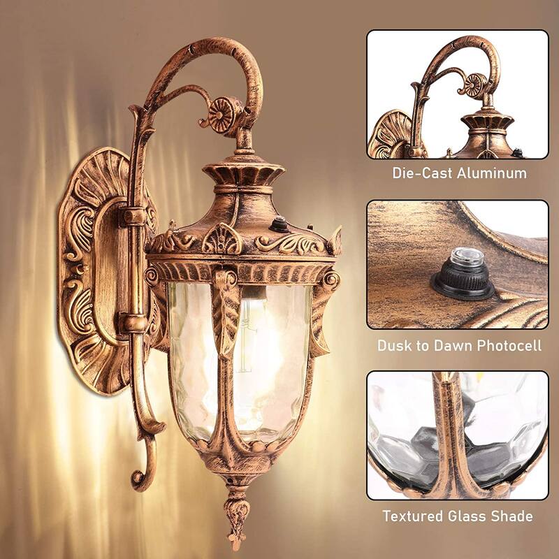 Antique wall lamp textured glass dusk to dawn lighting