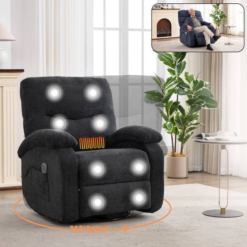 Manual Swivel Recliner Chair with Heat & Massage, Heavy Duty Recliner Chair with Side Pocket, Ergonomic Single Sofa Chair