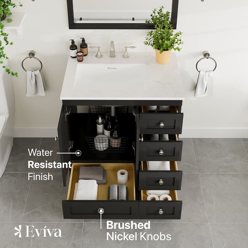 Eviva Acclaim 30"W x 22"D Bath Vanity with Carrara Quartz Top