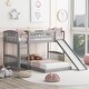 preview thumbnail 1 of 7, Simple Casual Style Gray Twin Over Twin Floor Bunk Bed Wood Loft Bed with Slide and Ladder Gray