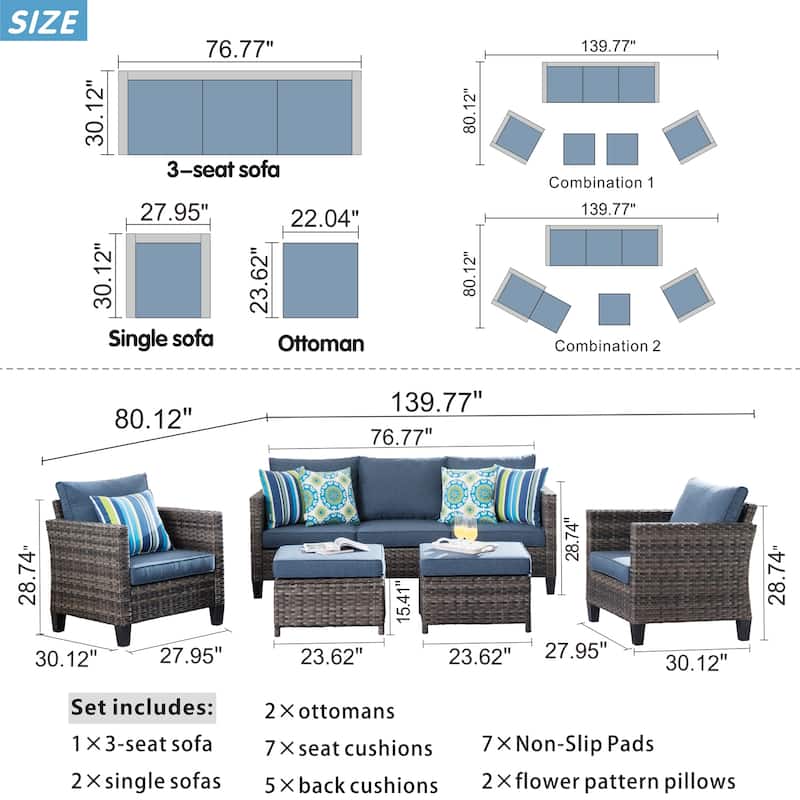OVIOS Patio Furniture Wicker 5-piece Outdoor High-back Sectional Set