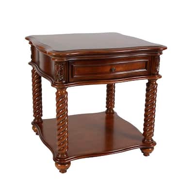 26 in. Brown Square Faux Marble End Table, Sturdy Build End Side Table for Living Rooms
