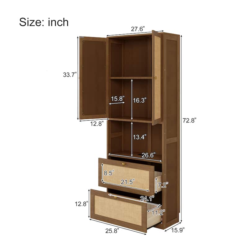 Roomfitters Tall Bookshelf with 2 Doors, 3 Drawers and USB Port, Multi-Functional Storage Cabinet with Shelves