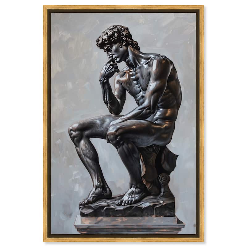 Notoriart Ebony Statue In Thought Framed Men Style 1 Piece Canvas Wall Art - 11 x 16 - Gold