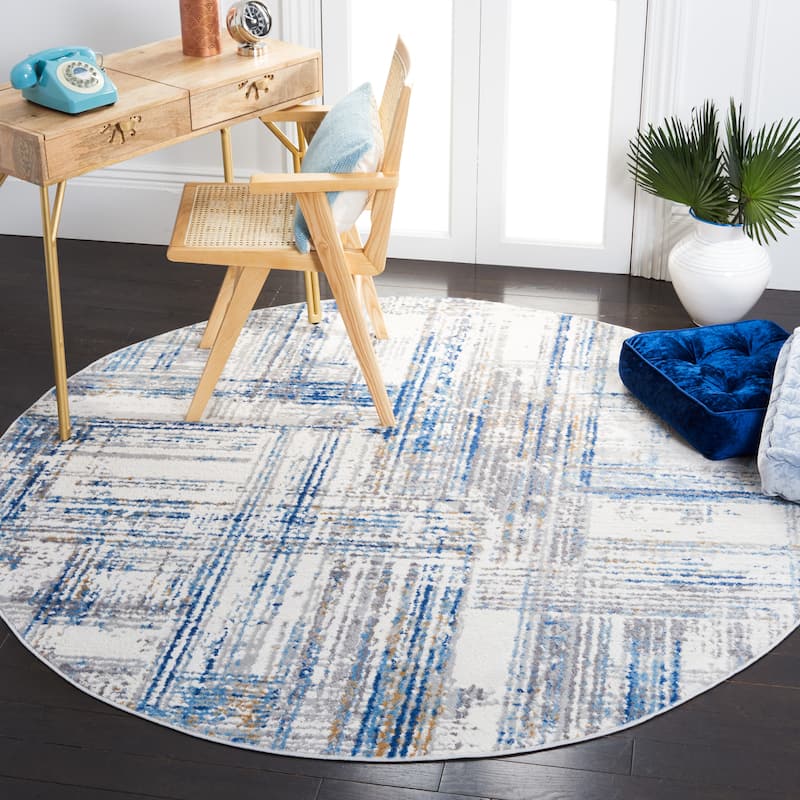SAFAVIEH Shivan Cristele Modern Abstract Rug - 6'7" Round - Ivory/Blue