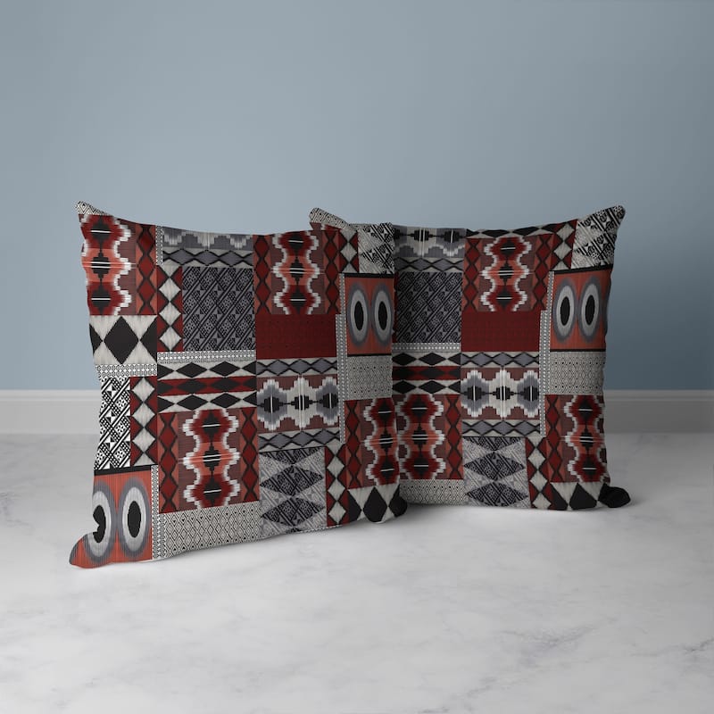 Patched Perfection Faux Suede Reversible Throw Pillow Gray and Red