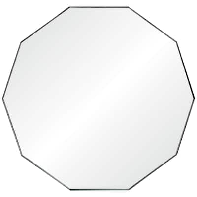 48" Matte Black Angular Framed Decagonal Wall Mirror