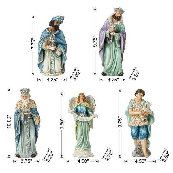 dimension image slide 22 of 30, Glitzhome 12pcs Resin Christmas Multi/ Blue/ Ivory Nativity Figurines Set
