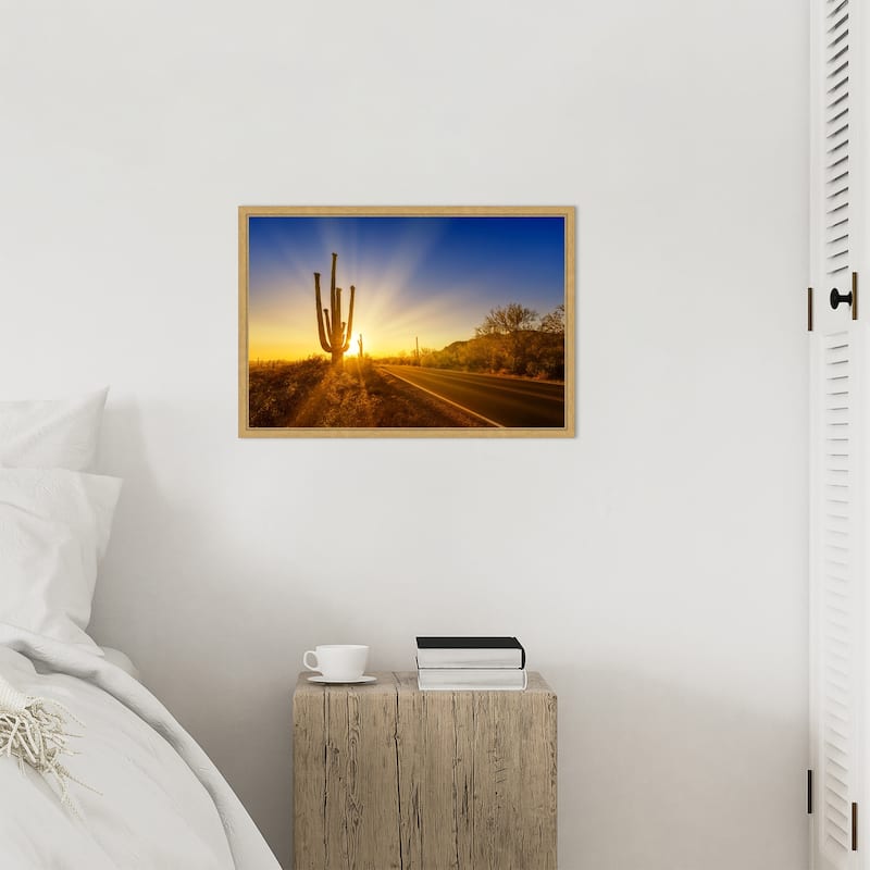 Saguaro National Park Setting Sun by Melanie Viola Framed Canvas Wall Art Print - Sylvie Bright Gold