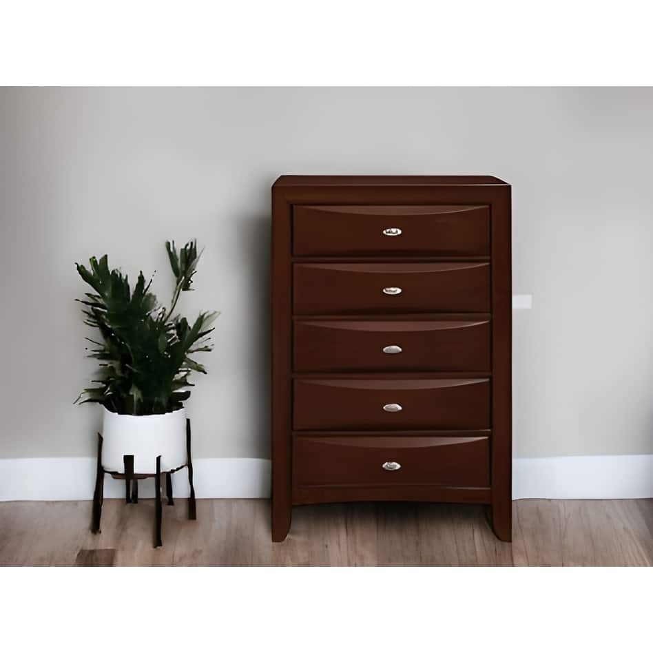 32" Espresso Solid Wood Five Drawer Chest