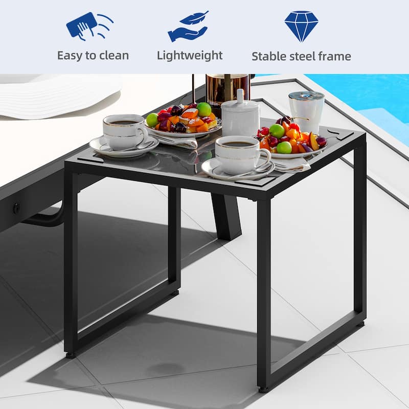 Outdoor Resin Lounge With Adjustable Back, Upholstered Fabric With Side Table - N/A