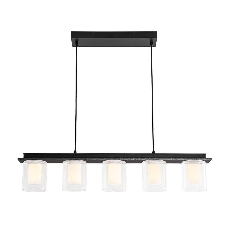 Scandinavian 5-Light Glass Dimmable LED Linear Chandelier 35in Wide