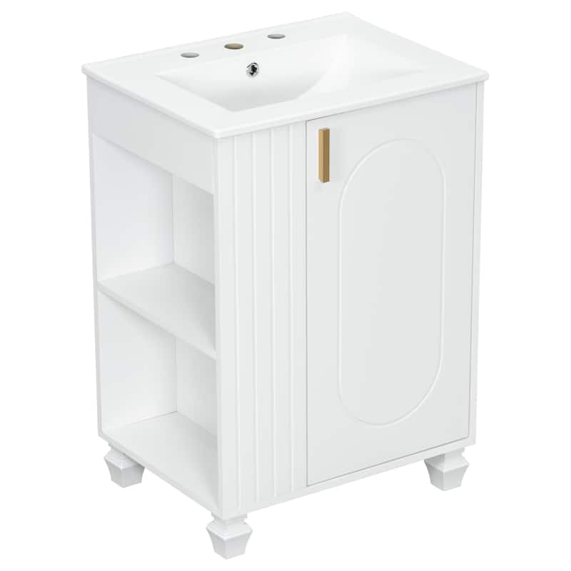 24" Single Sink Bathroom Vanity Cabinet with Side Open Storage Shelves