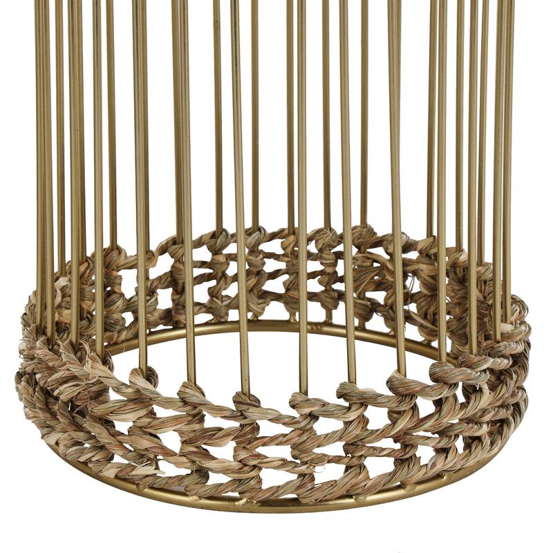 Silver or Gold Metal Caged Wire Planter with Woven Seagrass Accents (Set of 3)