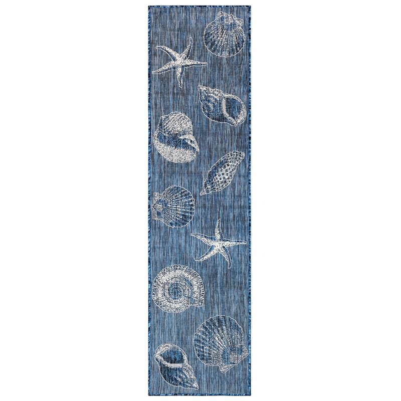 Liora Manne Carmel Shells Casual Indoor/ Outdoor Flat Area Rug - 1'11" x 7'6" Runner - Navy