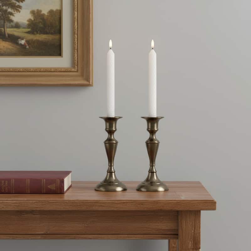 Set of Two White Flameless Taper Candles - White