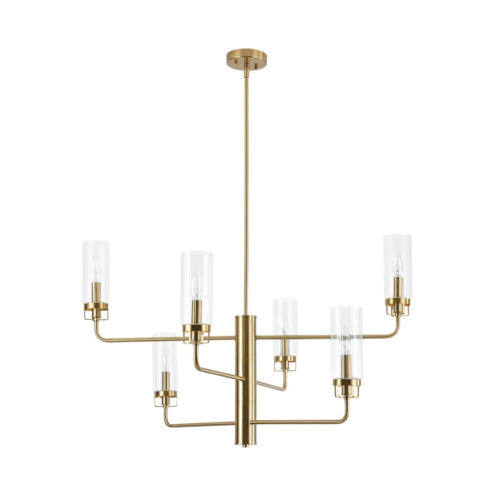 Elegant Reeded Glass 3-Tier Brushed Brass Candle Style Chandelier - 37.4 Inches, image size:1000x1000
