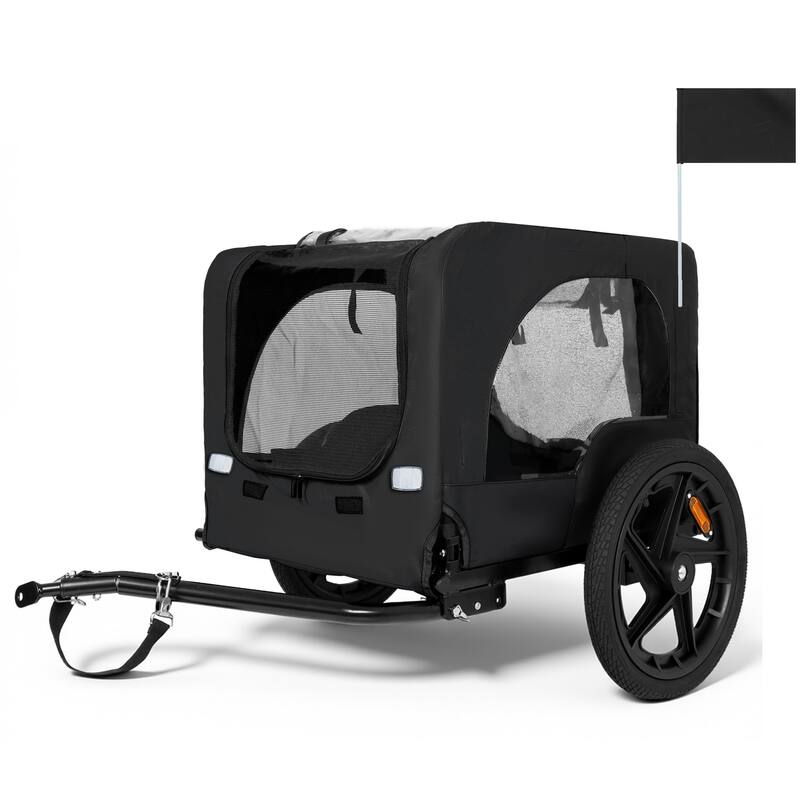 Outdoor Heavy Duty Collapsible Pet Bike Trailer with 16-Inch All-Terrain Wheels & Universal Hitch, Foldable Carrier Cart