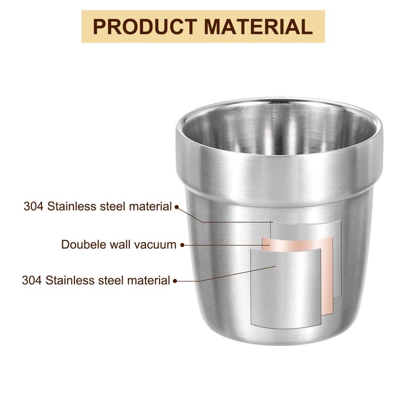 2 Pcs 304 Stainless Steel Cup Double Wall Water Glasses Step Silver