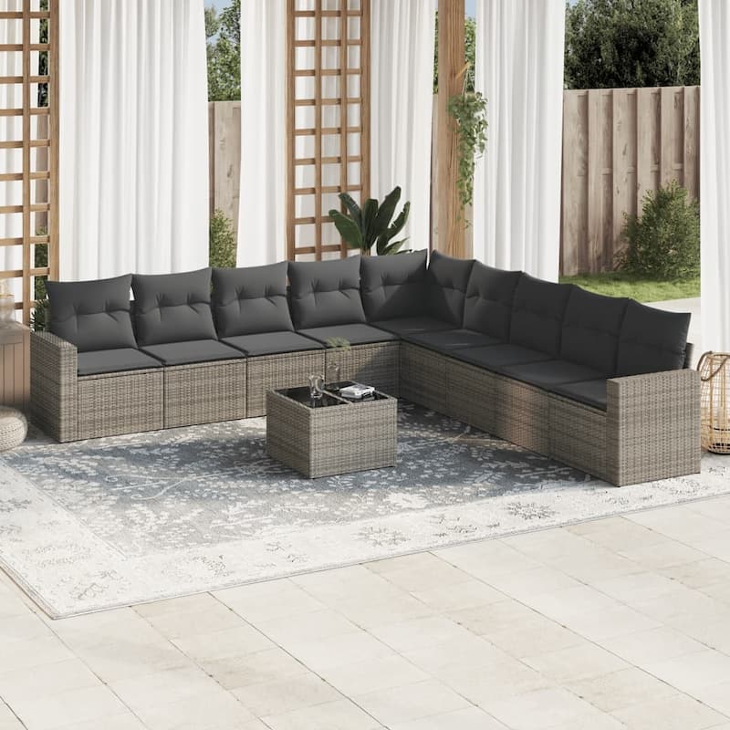 vidaXL Garden Sofa Set Grey PE rattan, powder-coated steel 10 Piece Set - 21.7 x 21.7 x 14.6