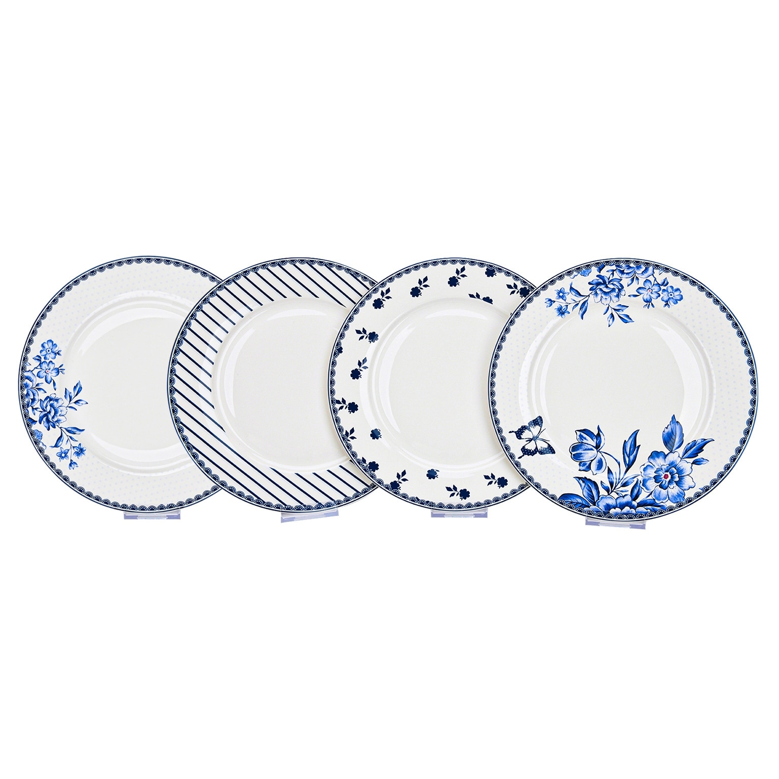 STP Goods Vintage Blue Bone China Dinner Plate Set of 4 - 10.5"