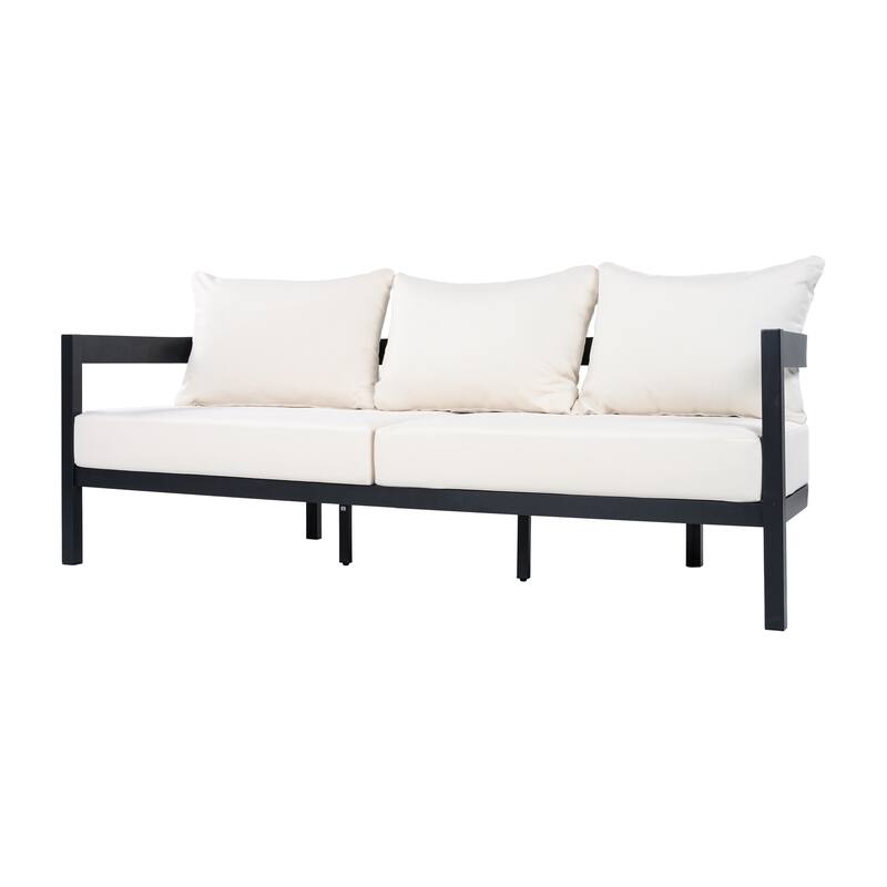 Christopher Knight Home - Modern 4-Piece Outdoor Aluminum Patio Conversation Set with Oval Glass Coffee Table & Cushions