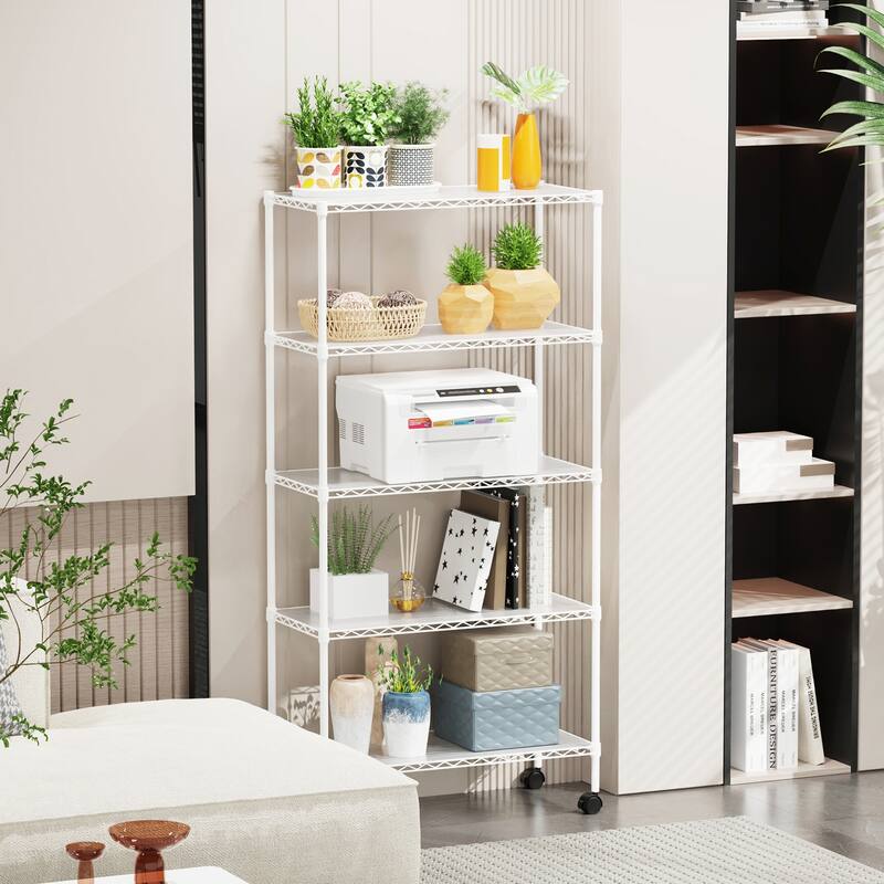 5 Tier Shelf Wire Shelving Unit, NSF Heavy Duty Wire Shelf Metal Large Storage Shelves Height Adjustable Utility ﻿