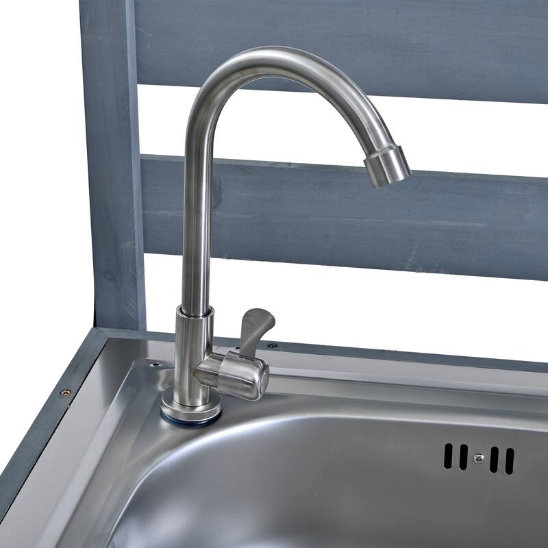 Roomfitters 41.7" Garden Potting Bench with Sink, Rolling Outdoor Potting Table, Bottle Opener, Storage Shelves, Hutch