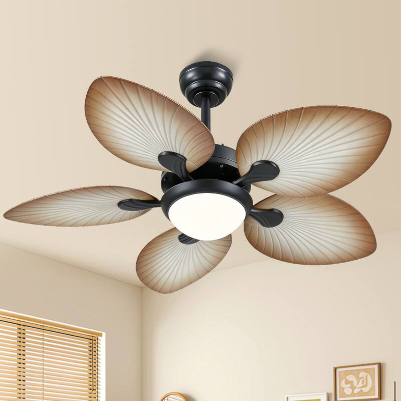 44"/52" Palm Leaf Tropical Ceiling Fan with Light and Remote,Indoor and Outdoor Ceiling Fan,Waterproof - 44"-Wood Grain