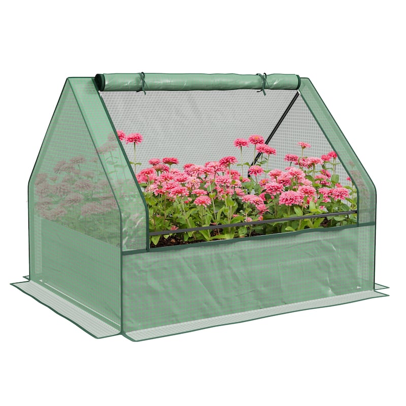 Galvanized Outdoor Planter Box Raised Garden Bed with Cover for Herbs and Vegetables - Green - 49.25" L x 37.5" W