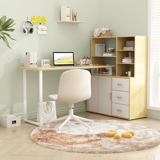 L-Shaped Desk with Integrated Bookshelf - Functional Home Office Desk ...