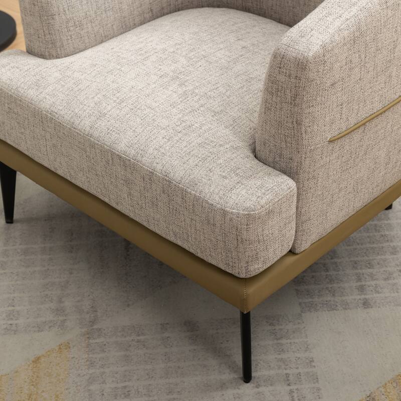 Modern 28.9" Two-tone Barrel Fabric Chair with Broad and Thick Cushion and Sturdy Metal Legs for Living Room