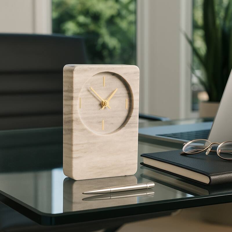 Modern Stone and Marble Clock with Contemporary Design - Beige